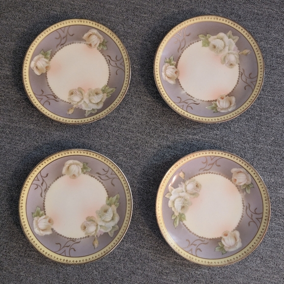 Antique Hanusch and Bernhart Porcelain Dessert/Side Plate, White Roses, Set of 4 - Picture 1 of 9